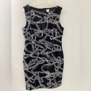 Vintage Cache Size 12 Embroidered Texture Sheath Dress Black White Career
